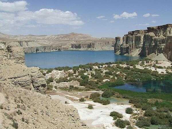 Band-e-Amir in Bamyan Province is Afghanistan&apos;s first national park; it consists of six spectacular turquoise lakes separated by natural dams of travertine.