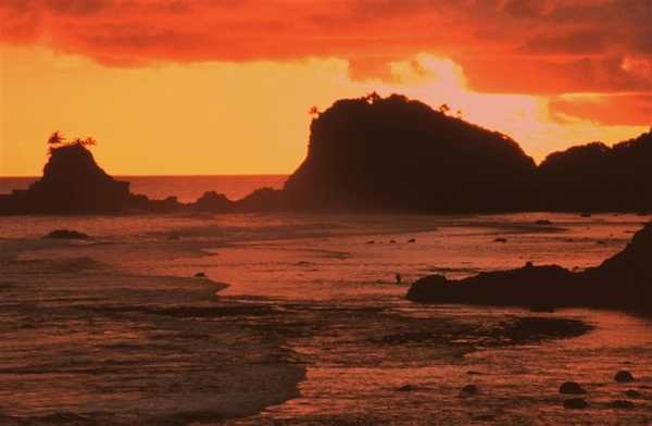 Golden, burning sea along the shores of Fagatele Bay National Marine Sanctuary. Image courtesy of NOAA / Kip Evans.