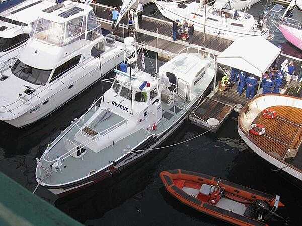Rescue boat docked in Darling Harbour, Sydney.