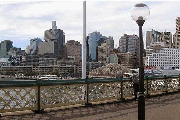 Sydney skyline as seen from a Darling Harbour footbridge.