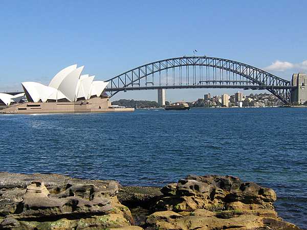 A view of the Sydney Opera House and Sydney Harbour Bridge.