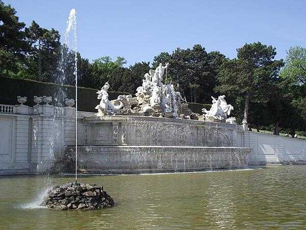 The Neptune Fountain on the grounds of Schoenbrunn Palace in Vienna.
