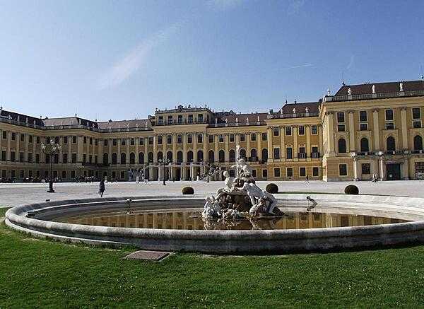 Schoenbrunn (lit. beautiful spring) Palace in Vienna. The magnificent structure served as the summer residence of the Austrian imperial family from the middle of the 18th century to the end of World War I.