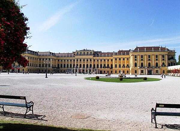 Approaching Schoenbrunn, the most popular tourist destination in Vienna. The 1,400-room Rococo palace served as the imperial summer residence beginning in the mid-18th century. In 1996, UNESCO added the palace and its gardens to its World Heritage List.