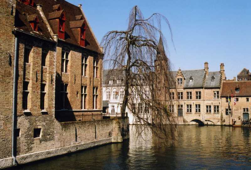 The historic center of Brugge (Bruges) is interwoven by canals. The Dijver Canal connects the old part of the city with the outer canal ring, which ultimately connects to the North Sea.