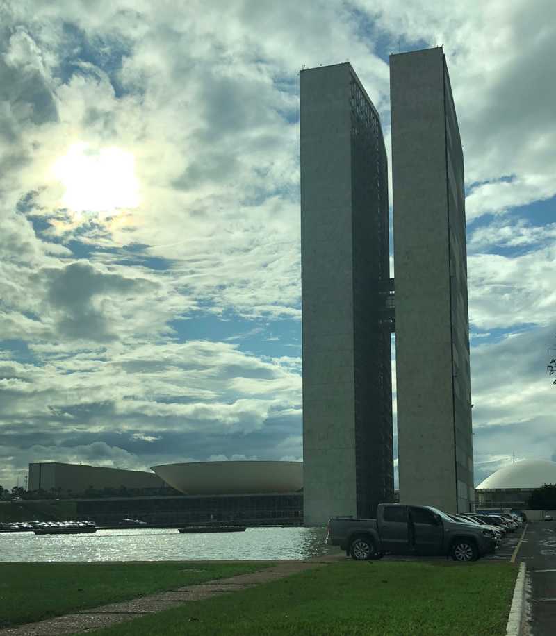 The Brazilian Parliament in Brasilia sits at the end of the central mall. It was designed to be an iconic centerpiece for government in this planned city.