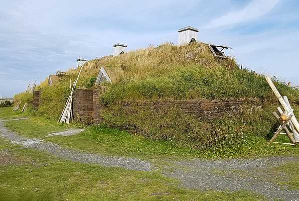 Replica Norse (Viking) sod longhouse, north of the archaeological site at L’Anse Aux Meadows.