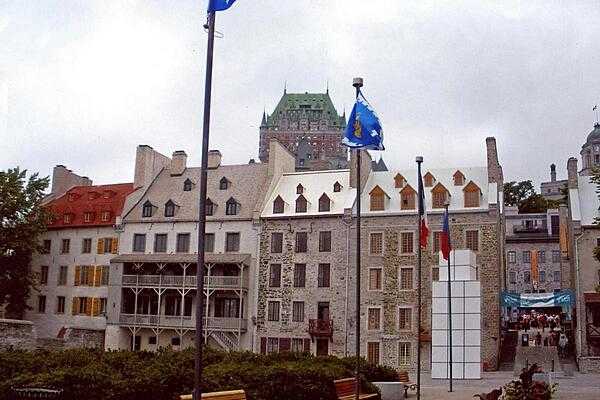 Residential apartment buildings in Quebec City echo the shape of Chateau Frontenac.