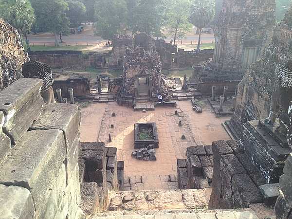View from the top of the Pre Rup temple looking down into a courtyard with a central "cistern."