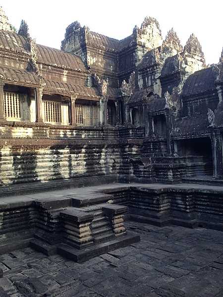 Closeup of building details at Angkor Wat.