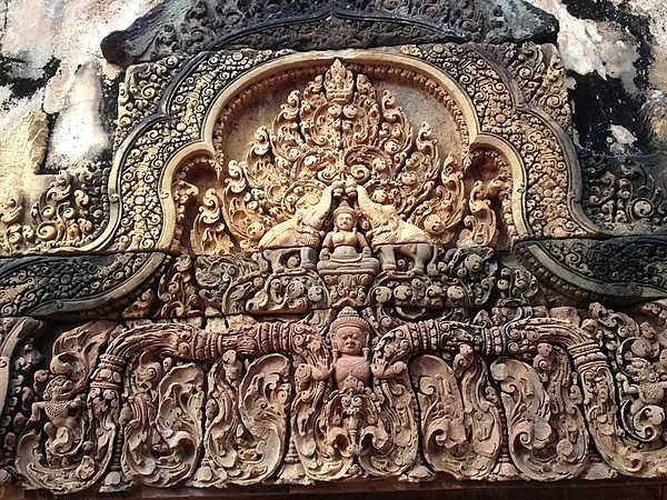 Intricate decorative carvings at Banteay Srei.