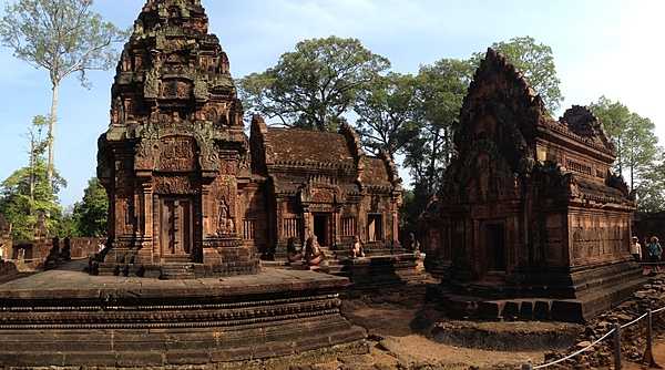 A view of some of the structures at Banteay Srei that give an idea of their "miniature" scale compared to most of the monuments in the Angkor area.
