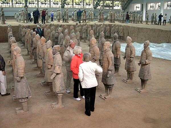 Some of the terra cotta warriors found in the mausoleum of the first Chinese Emperor Qin Shi Huang (221-210 B.C.) in Xi&apos;an. The tomb, under an earthen pyramid, was discovered in 1974 and excavations are ongoing. The ceramic army that accompanied the ruler into the afterlife is estimated to consist of over 8,000 soldiers (each with a unique face), 100 chariots with 400 horses, and 300 cavalry horses.