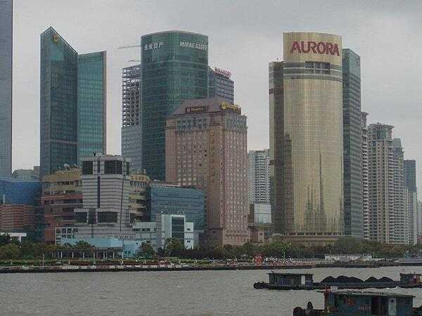 View of the Pudong area in Shanghai from across the Huongpu River. The Pudong is a rapidly developing business district in the city.