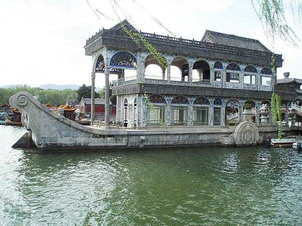 This “Marble Boat” (also known as the Boat of Purity and Ease) at the Summer Palace in Beijing, China was originally a wooden structure built in 1755 on a stone base. In 1860, Anglo-French forces destroyed the structure during the Second Opium War and it was later rebuilt in 1893 as a wooden lakeside pavilion in the shape of a paddle steamer. The boat is faux painted to imitate marble.
