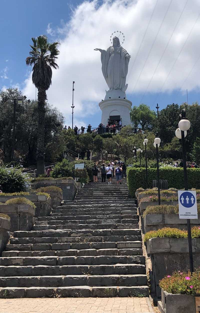 A view from the bottom of the stairs leading up to the Immaculate Conception Shrine on San Cristobal Hill.