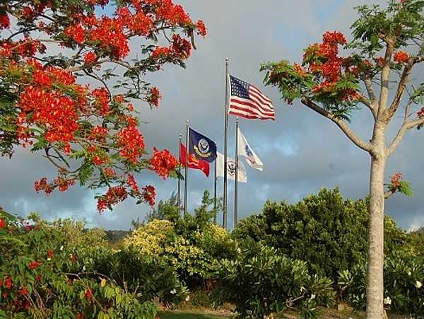 Flags at the Memorial Court of Honor and Flag Circle at American Memorial Park in Garapan. Photo courtesy of the US National Park Service.