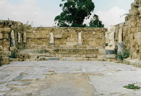 The Roman public pool at Salamis. The statues were collected from throughout the site and placed within the pool at a later date.