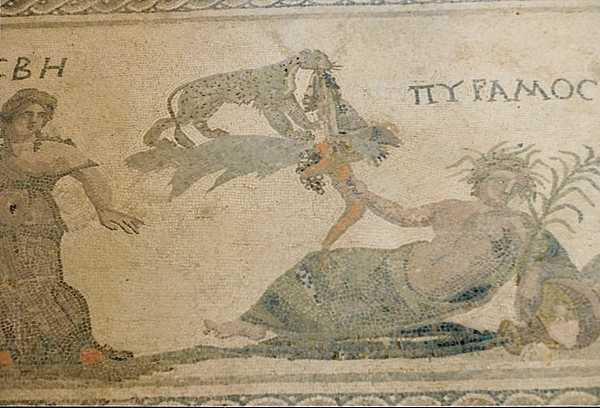 The Pyramus and Thisbe mosaic from the House of Dionysos at the Archeological Park at Paphos, a UNESCO World Heritage site.
