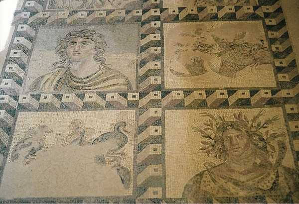 Part of "The Four Seasons" mosaic in the House of Dionysos at the Archeological Park at Paphos, a UNESCO World Heritage site.