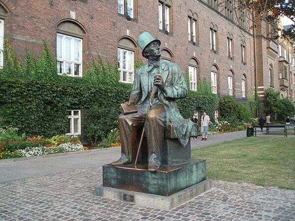 Hans Christian Andersen is Denmark’s most beloved author. This bronze statue of him by Henry Luckow-Nielsen, was erected in 1965 in the Copenhagen City Hall Square and depicts Anderson with a book, facing the boulevard named for him. Andersen is the author of plays, novels, poems, travel books, and several autobiographies, but he is best known for his 156 fairy tales. His fairy tales are beloved by children and adults worldwide and are among the most frequently translated literary works.