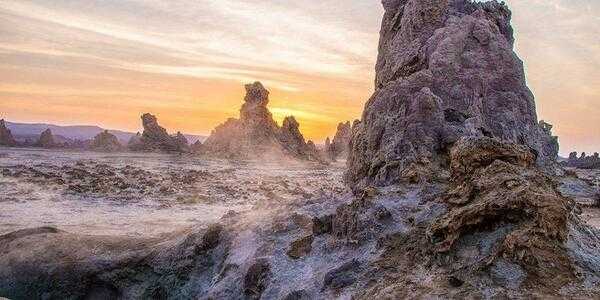 Lake Abbe’s ethereal landscape of tall, steam-spewing limestone chimneys has been used in science fiction films to depict other worlds.