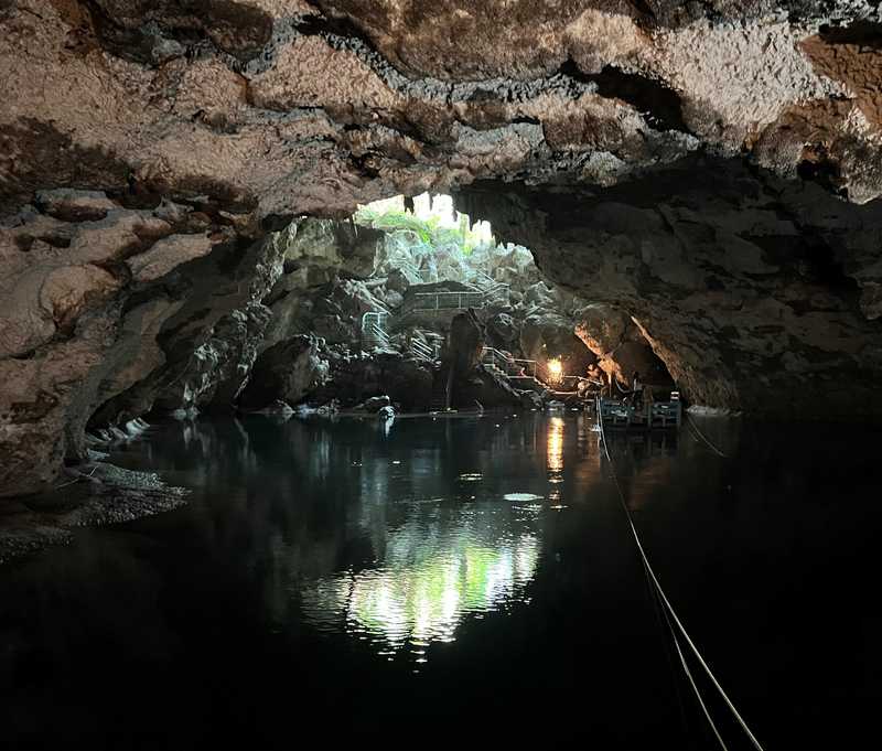 Parque Nacional los Tres Ojos (National Park of the Three Eyes) is a nature reserve and open-air limestone cave system in Santo Domingo, Dominican Republic. Visitors can ride between overlooks on a raft across one of the underground lakes.
