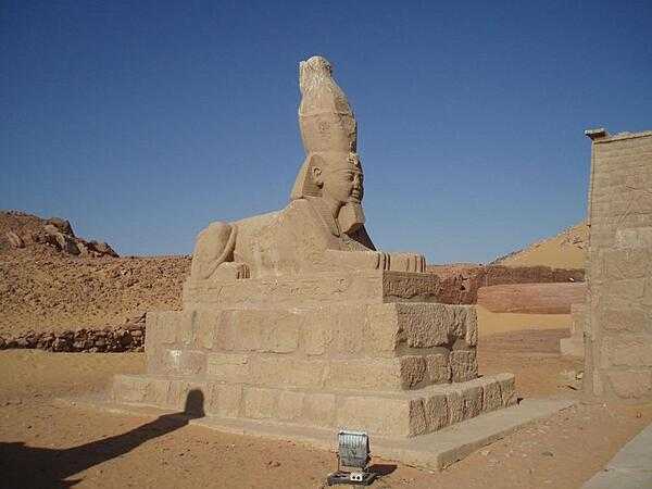 One of eight sphinxes leading to the Temple of Amun (Ra-Harakhte) and Amun Ra at Wadi el Seboua.