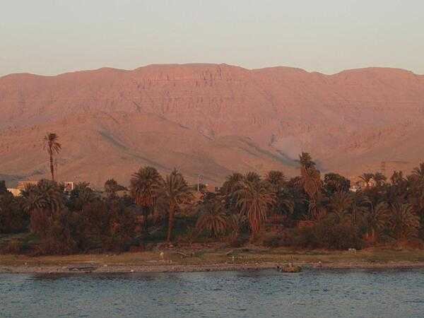 Views along the Nile River at sunset south of Luxor.