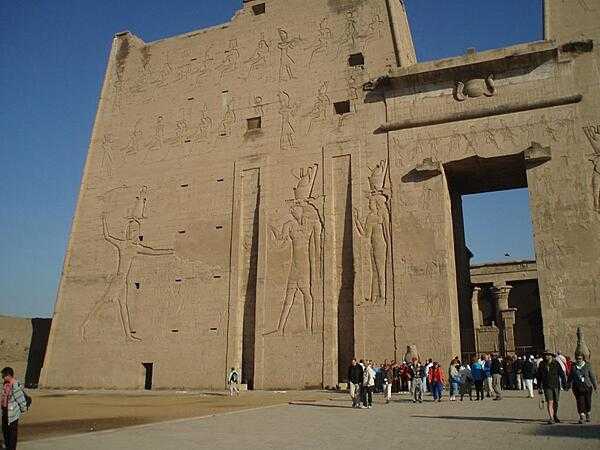 Left pylon of the Temple of Horus at Edfu.