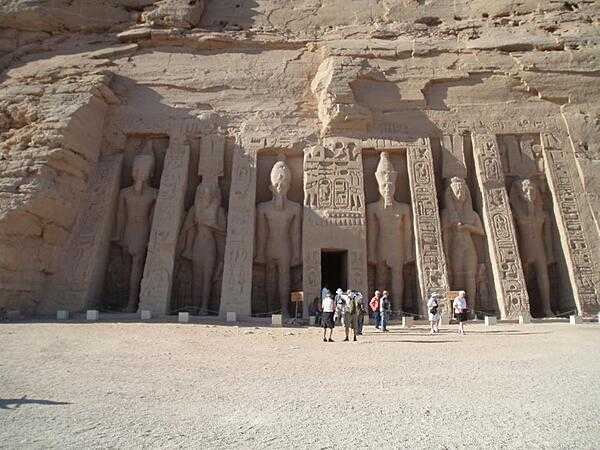 The Temple of Queen Nefertari at Abu Simbel. The temple was moved to this location in the 1960s because of the rising waters of Lake Nasser.