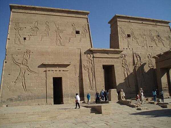 The first pylon of the Temple of Isis on the island of Philae in the Nile near Aswan.