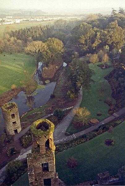 View of the towers and river from Blarney Castle, near Cork.