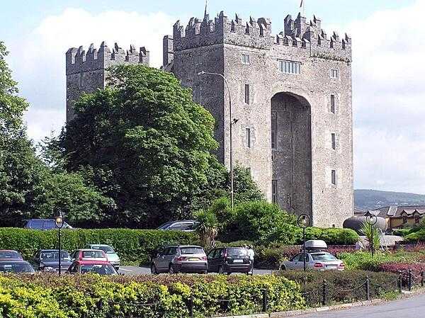 Bunratty Castle in County Clare. The area was first settled as a Viking village in the 10th century; several castles and fortifications were subsequently built there. The present structure was completed by the MacNamara family around 1425.