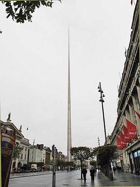 The Spire on O&apos;Connell Street in Dublin near the General Post Office was erected in 2003. The 120 m- (394 ft-) high structure is also known as &quot;The Tower of Light.&quot; It replaced a pillar with a statue of England&apos;s Lord Nelson that was destroyed in 1966 and that was seen as a relic of English colonialism. The Spire consists of eight hollow stainless steel cone sections and contains a tuned mass damper to ensure aerodynamic stability during a wind storm.