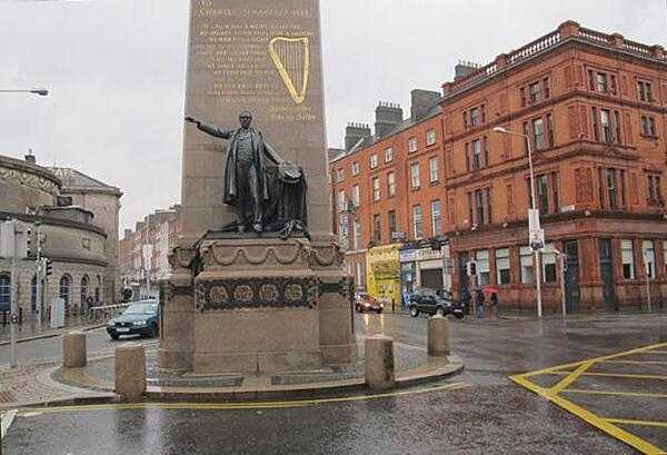 A statue of Charles Stewart Parnell in upper O&apos;Connell Street near Parnell Square. Parnell was a 19th-century member of Parliament and a champion of home rule for Ireland (he is often referred to as &quot;the uncrowned King of Ireland&quot;).