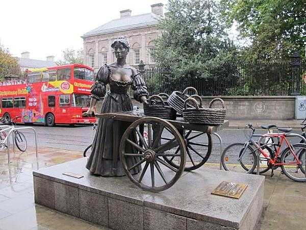 Molly Malone statue on Grafton Street in Dublin. The statue is of a fictional fishmonger in Dublin, who died of a fever. The song, &quot;Molly Malone,&quot; is the unofficial anthem of Dublin. The statue was unveiled by the Lord Mayor of Dublin in December 1988 as part of the city&apos;s millennium celebration.