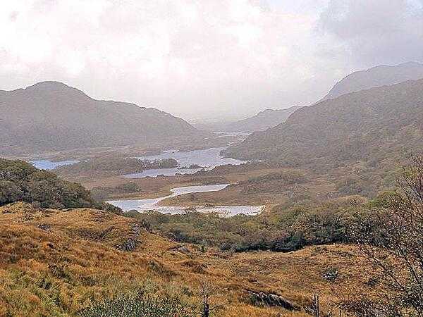 The lakes of Killarney, Country Kerry. The lakes consist of the Upper Lake, the Middle Lake (Muckross Lake), and the Lower Lake (Lough Leane).