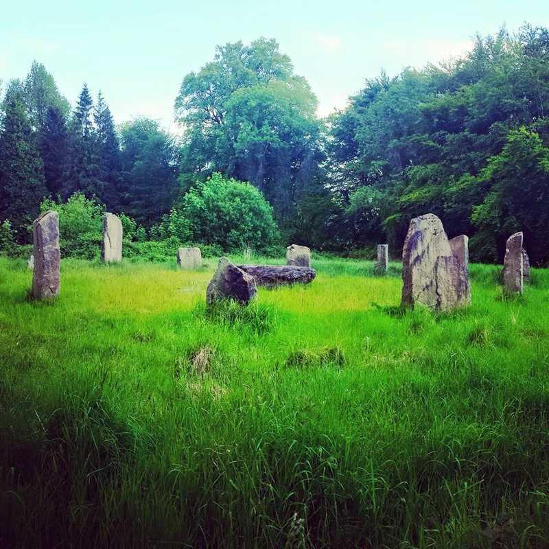 An ancient stone circle near Kinnity Castle in County Offaly. Most stone circles are found in Northwestern Europe – especially in Britain, Ireland, and Brittany. While some may have been constructed as early as 5000 B.C., most were built after 3000 B.C. Many theories have been put forth to explain their use, generally having to do with a setting for ceremony or ritual, but no consensus exists as to their intended function. There are 187 stone circles in Ireland; the vast majority are in the southern County Cork, which has 103 circles.