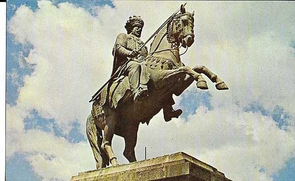 Equestrian statue of Emperor Menelik II in Addis Ababa. Menelik is remembered for leading Ethiopian troops against the Kingdom of Italy in the First Italo-Ethiopian War, where he scored a decisive victory at the Battle of Adwa in 1896 and secured Ethiopian independence.