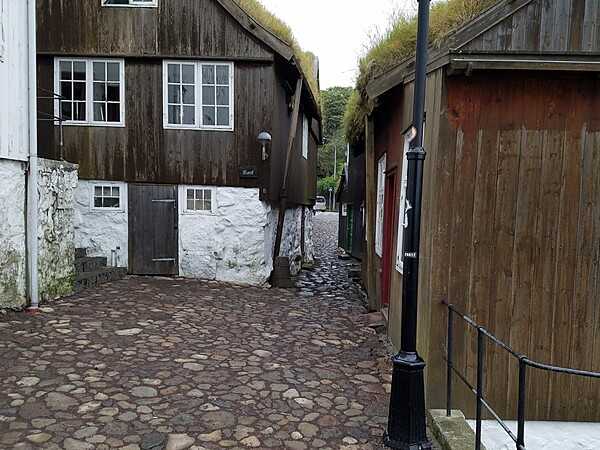 In the Tinganes section of Torshavn with some of its preserved timber buildings.