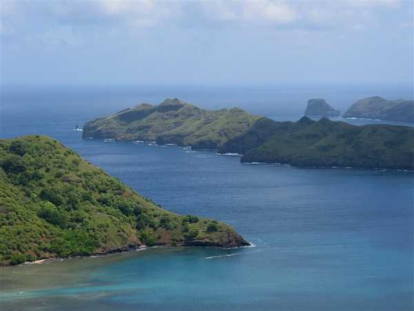 A view over Baie d'Anaho on the island of Nuku Hiva in the Iles Marquesas. Photo courtesy of NOAA / Lieutenant Rebecca Waddington