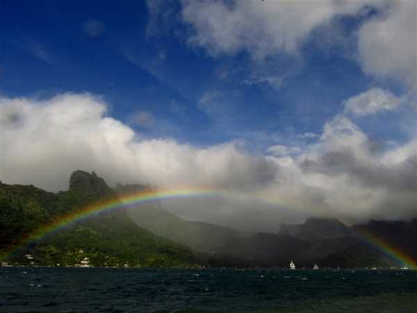 A rainbow following a tropical downpour over the island of Mo’orea. Photo courtesy of NOAA / Emily Olson.