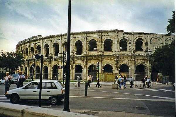 The ancient Roman arena at Nimes is still in use today. Built about A.D. 70, it was remodeled in 1863 and can seat some 16,300 spectators.