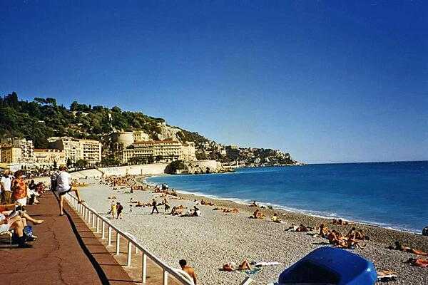 A beach at Nice. The city is a major tourist center and a leading resort along the French Riviera.