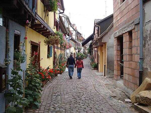Strolling through the streets of Eguisheim.