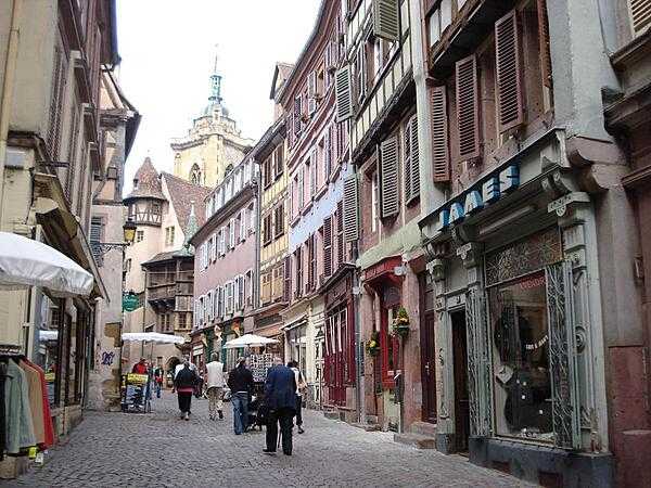 A street scene in old Colmar. The picturesque town is a tourist magnet; it annually hosts the Alsatian Wine Fair.
