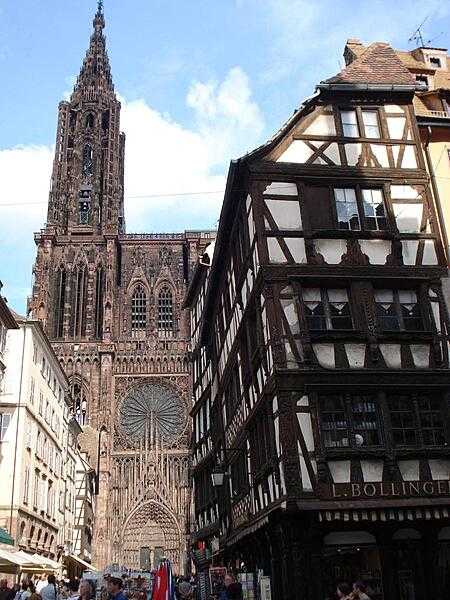 A view of the western side of Strasbourg Cathedral. Only one spire was ever completed.