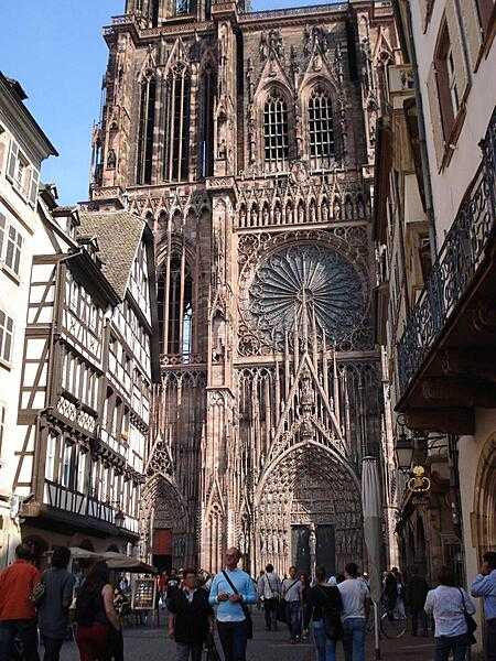 Strasbourg Cathedral was begun in 1176 and completed in 1439. Although it displays some elements of Romanesque style, it is widely considered to be among the finest examples of high Gothic architecture. Inside is an unusually accurate clock that has been built and rebuilt three times over the centuries, and which indicates a variety of astronomical data. The animated figures still move to indicate the hours of the day.