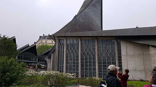The Church of Saint Joan of Arc in Rouen. The obscured sign at the bottom left marks the spot where the saint was burned in 1431.